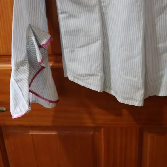 Bell Fine Garments Vintage Striped Button Down Ruffle Sleeve Sequin Trim Shirt 1 - Picture 12 of 12